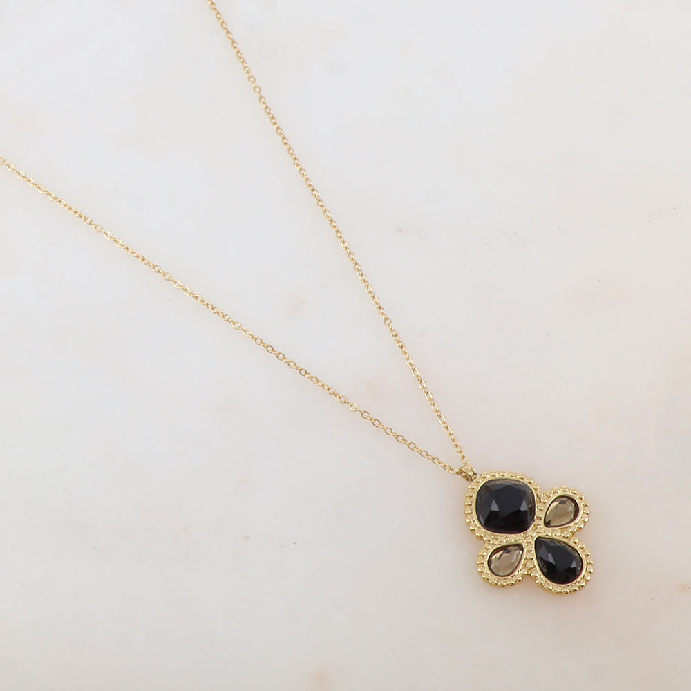 Collier 2 rangs avec 4 pâtes de verre (40+5CM)