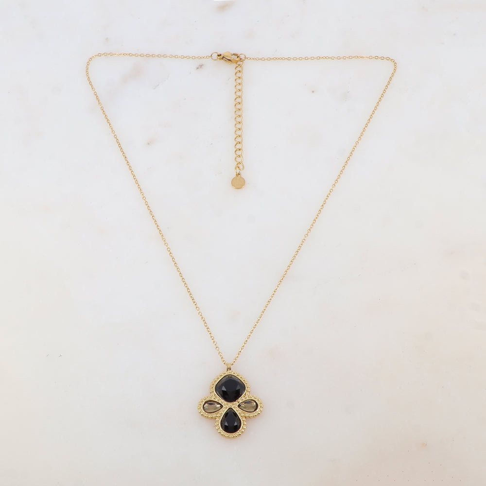 Collier 2 rangs avec 4 pâtes de verre (40+5CM)