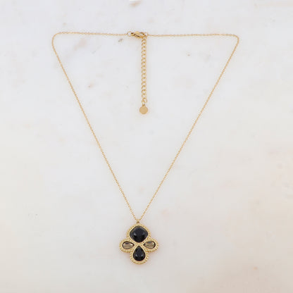 Collier 2 rangs avec 4 pâtes de verre (40+5CM)