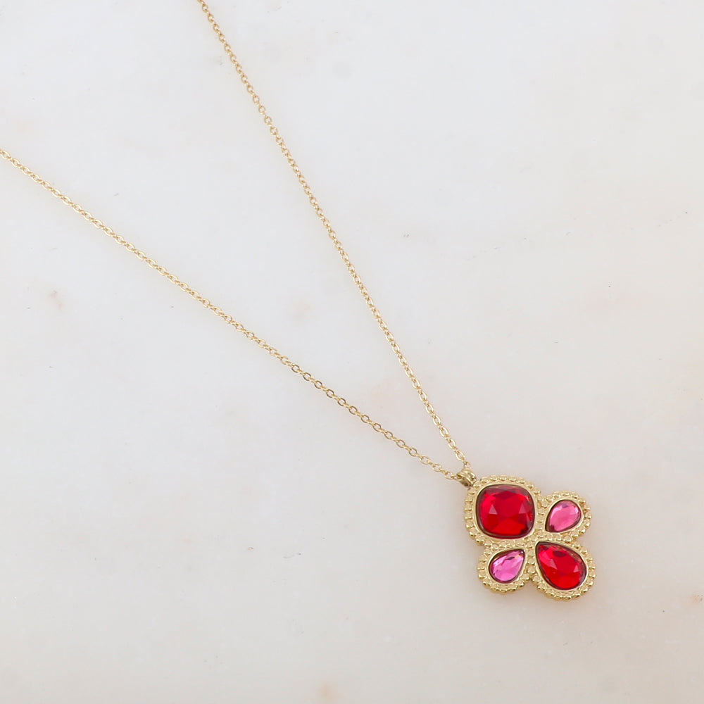 Collier 2 rangs avec 4 pâtes de verre (40+5CM)