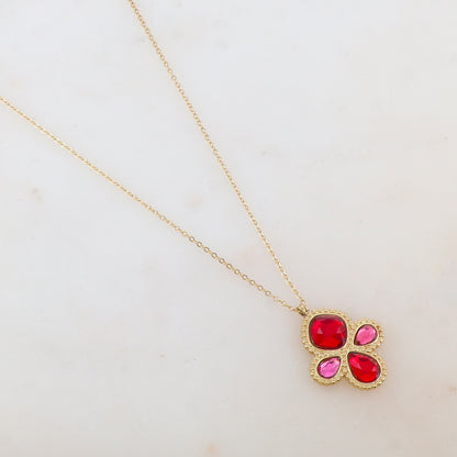 Collier 2 rangs avec 4 pâtes de verre (40+5CM)