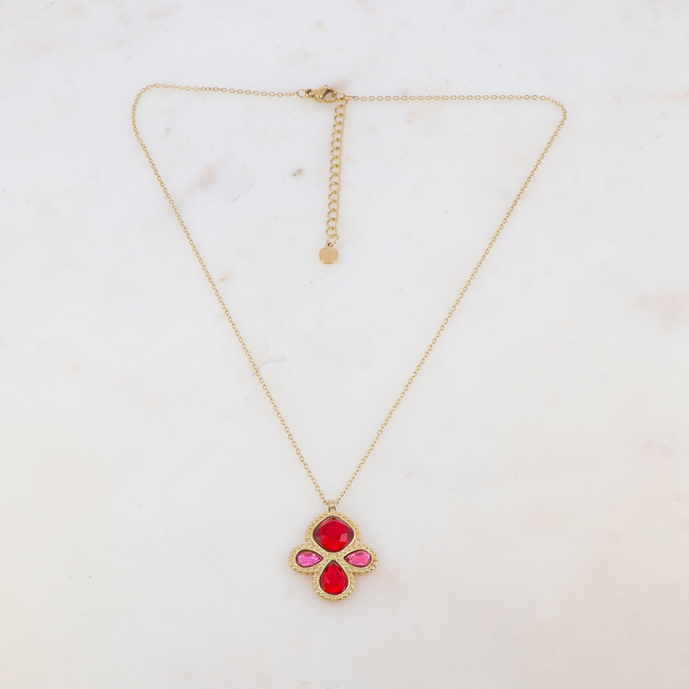 Collier 2 rangs avec 4 pâtes de verre (40+5CM)