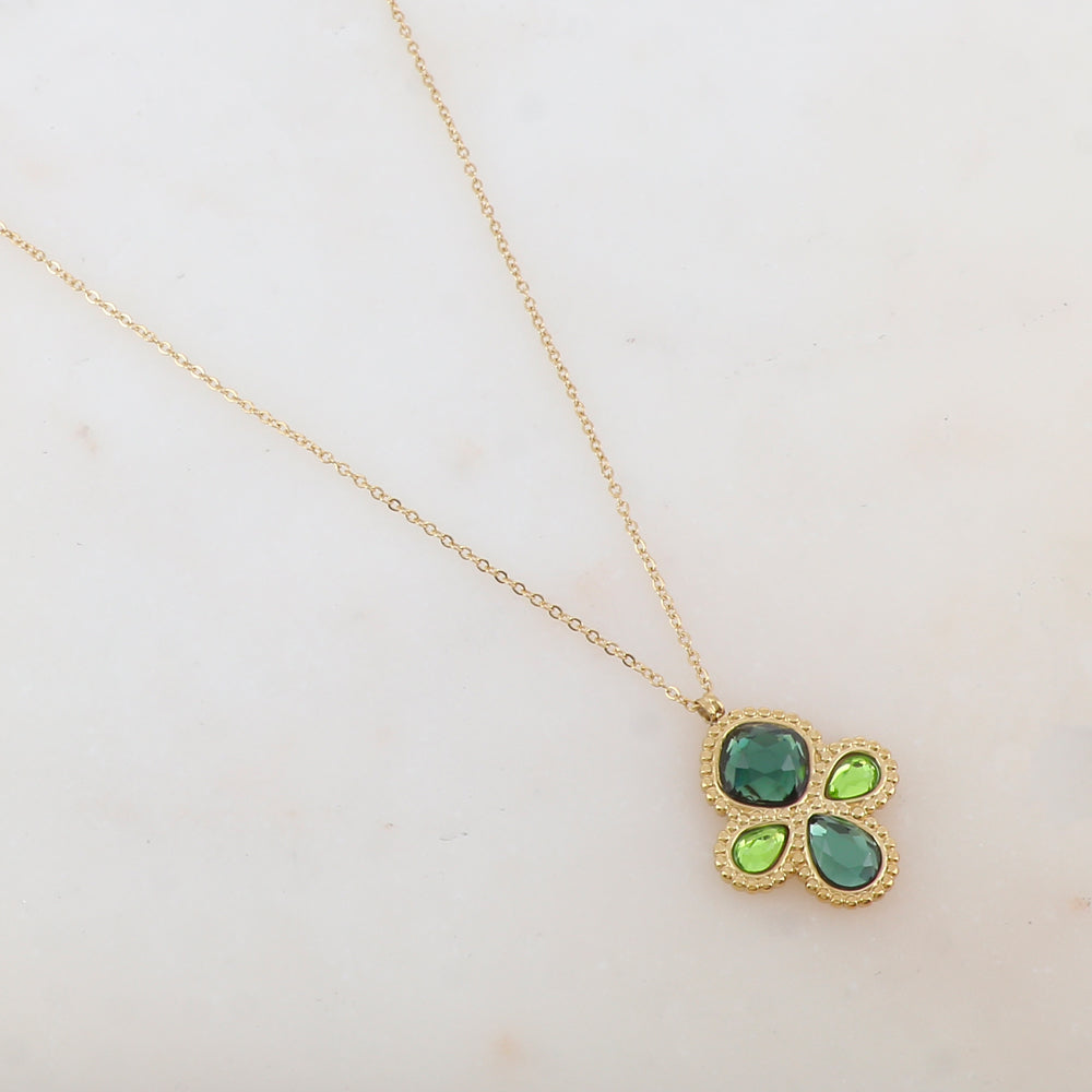Collier 2 rangs avec 4 pâtes de verre (40+5CM)