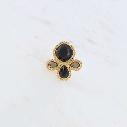 Bague fine réglable avec 4 pâtes de verres - Noir