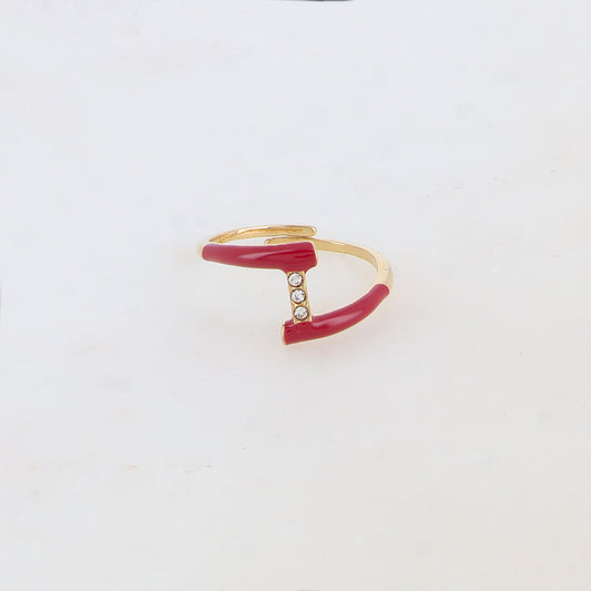 Bague avec émail et 3 strass - Bordeaux