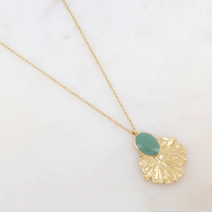 Sautoir avec pendentif feuillage émaillé (60+5CM)