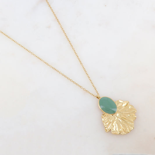 Sautoir avec pendentif feuillage émaillé (60+5CM)