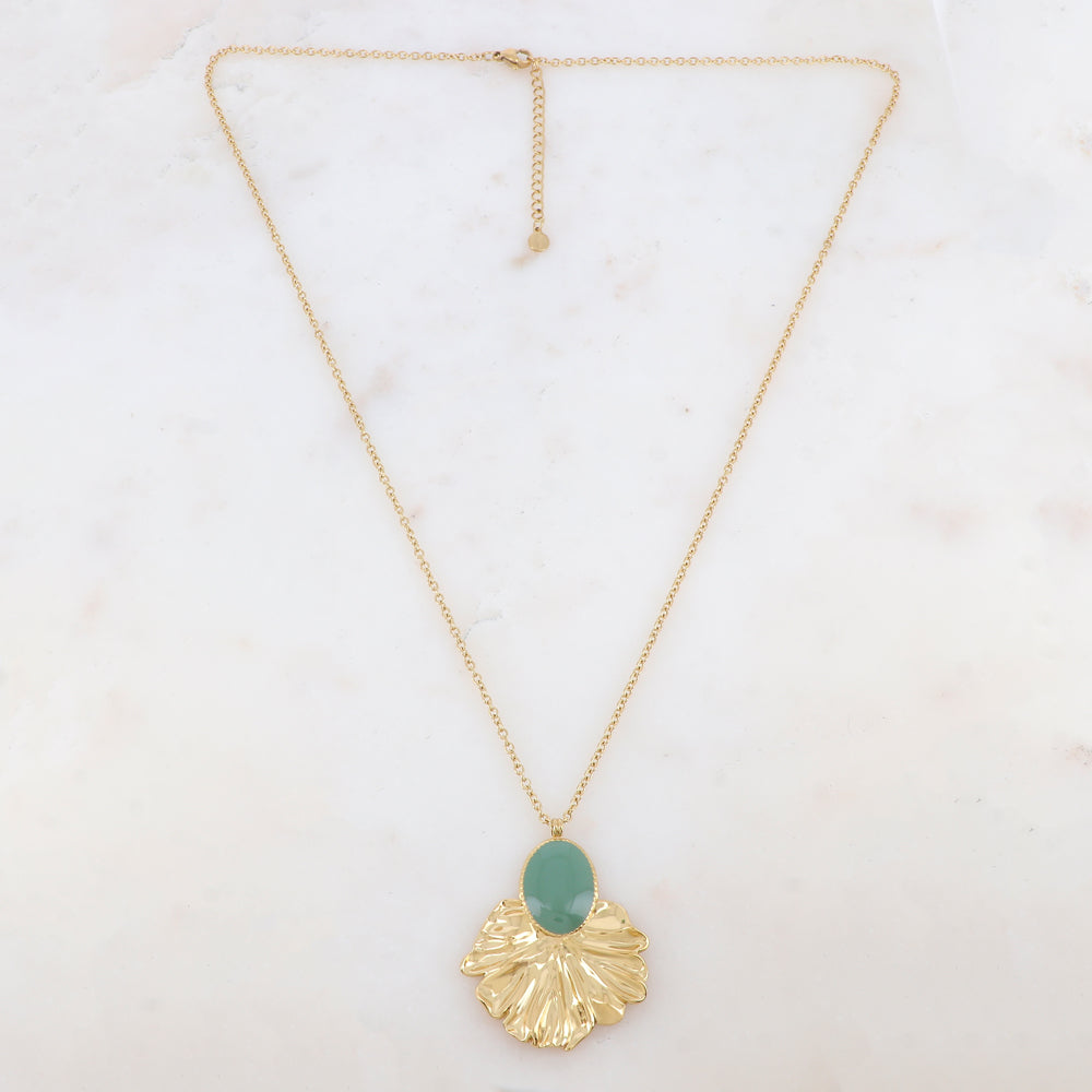 Sautoir avec pendentif feuillage émaillé (60+5CM)