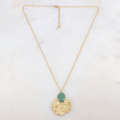 Sautoir avec pendentif feuillage émaillé (60+5CM)