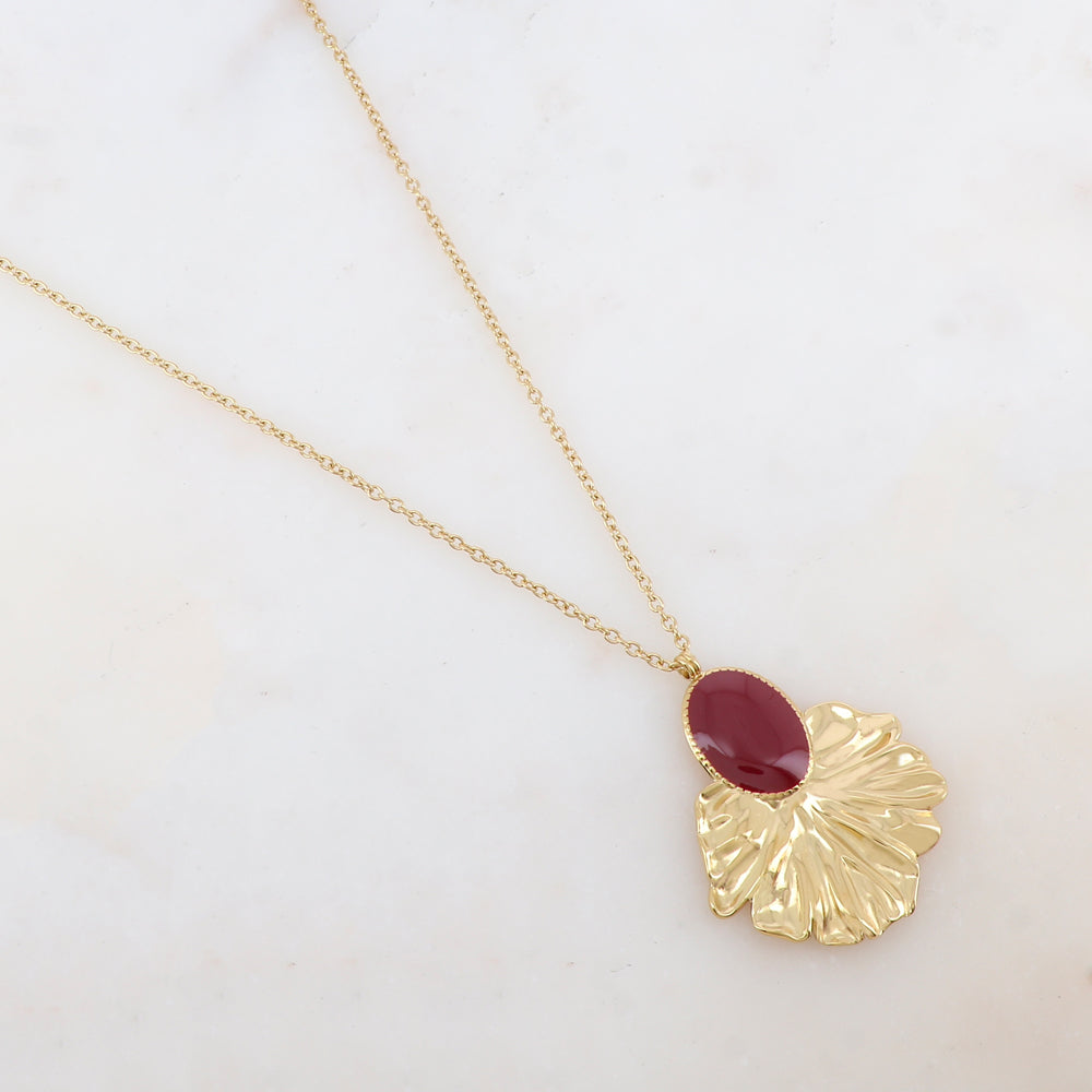 Sautoir avec pendentif feuillage émaillé (60+5CM)