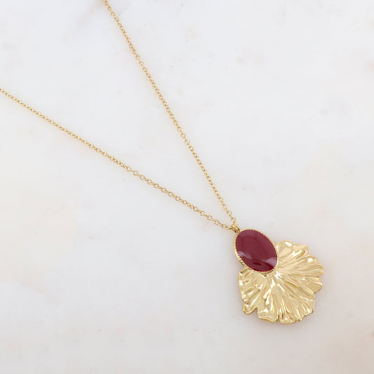 Sautoir avec pendentif feuillage émaillé (60+5CM)