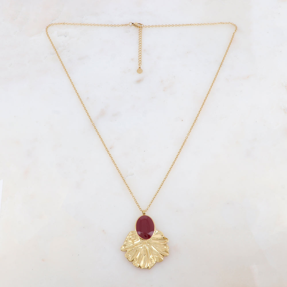 Sautoir avec pendentif feuillage émaillé (60+5CM)