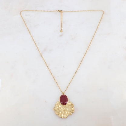 Sautoir avec pendentif feuillage émaillé (60+5CM)
