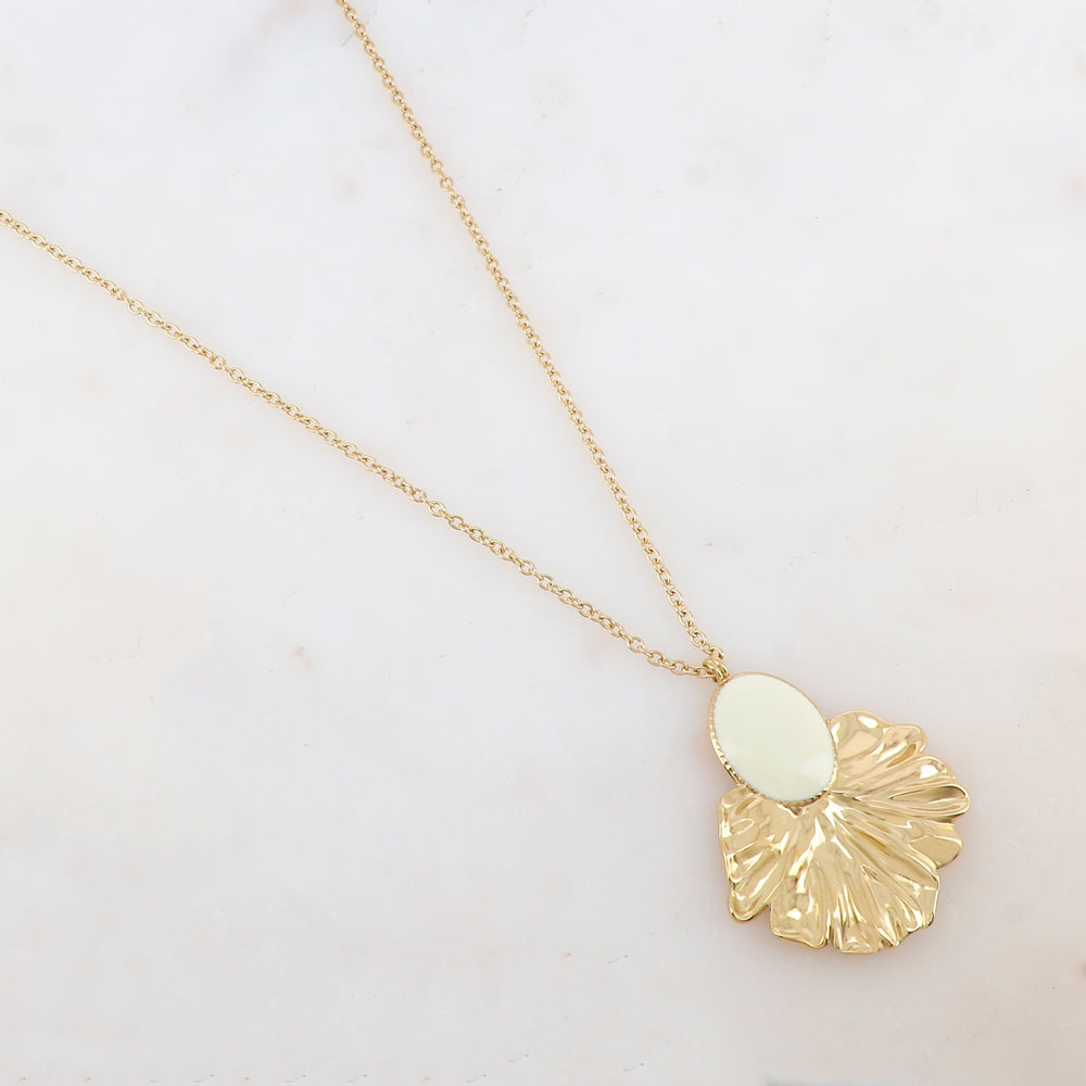 Sautoir avec pendentif feuillage émaillé (60+5CM)