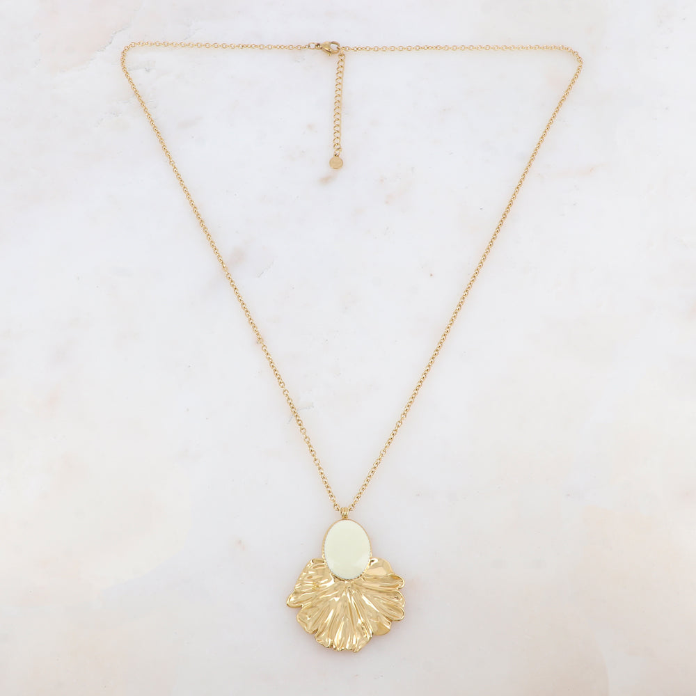 Sautoir avec pendentif feuillage émaillé (60+5CM)