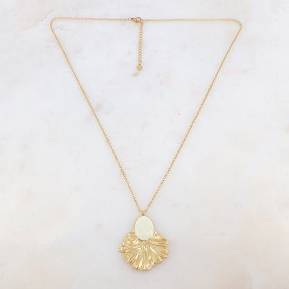 Sautoir avec pendentif feuillage émaillé (60+5CM)