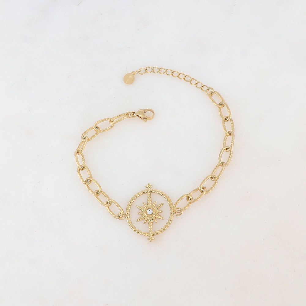 Bracelet à maillons, pièce ronde, étoile et strass