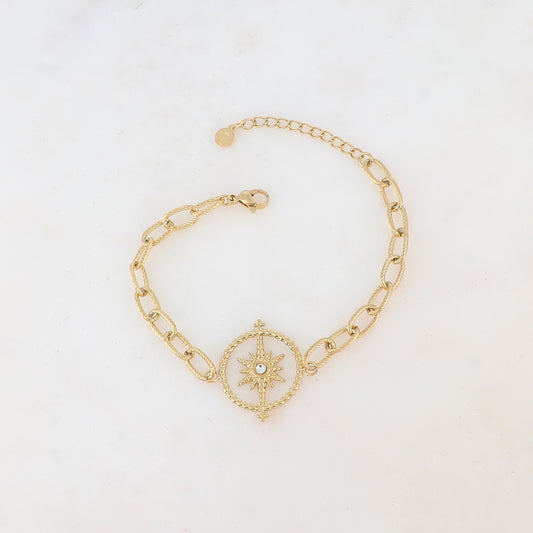 Bracelet à maillons, pièce ronde, étoile et strass