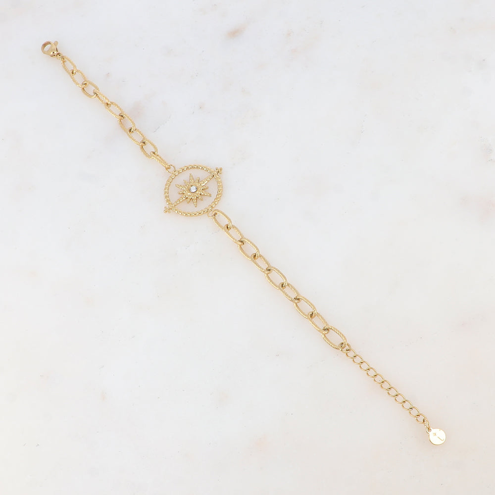 Bracelet à maillons, pièce ronde, étoile et strass