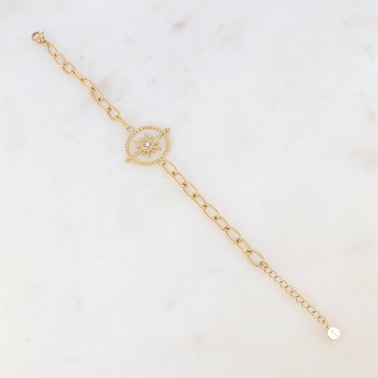 Bracelet à maillons, pièce ronde, étoile et strass