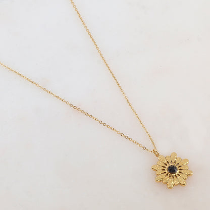 Collier doré avec fleur et strass noirs 38+7 cm