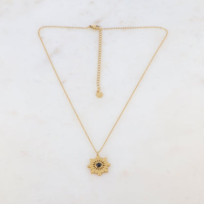 Collier doré avec fleur et strass noirs 38+7 cm