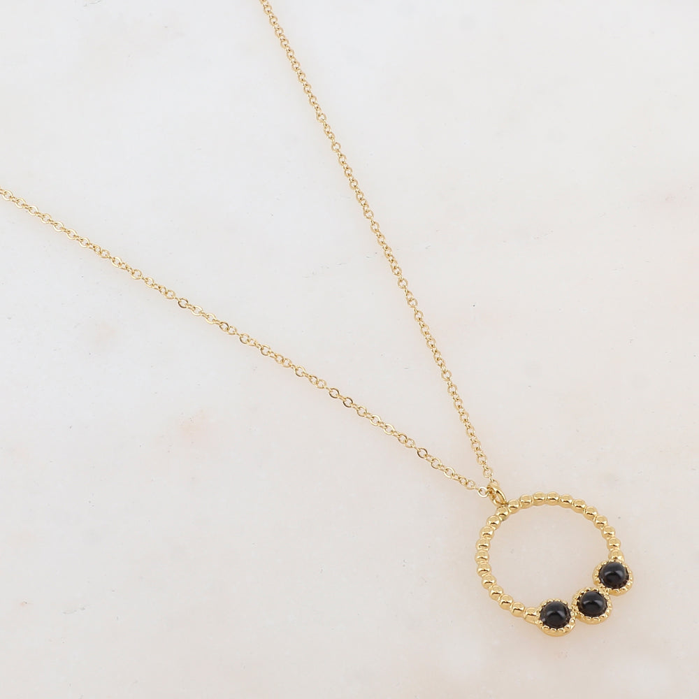 Collier avec pendentif rond et 3 petites pierres naturelles en onyx 38+7 cm