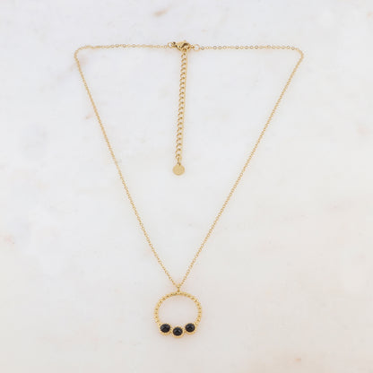Collier avec pendentif rond et 3 petites pierres naturelles en onyx 38+7 cm