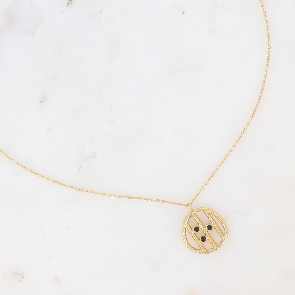 Collier doré avec pendentif rond et strass noirs 38+7 cm