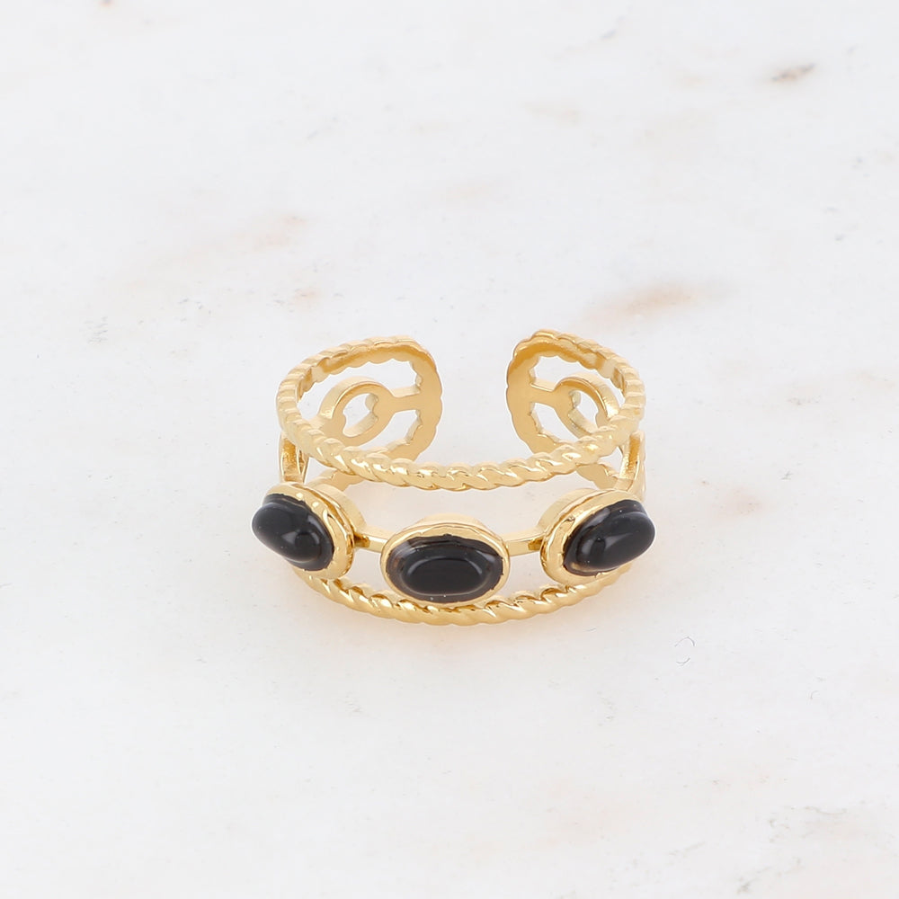 Bague 3 rangs avec pierres naturelles - Onyx