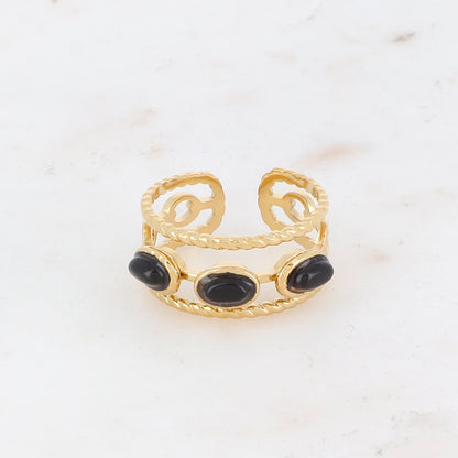 Bague 3 rangs avec pierres naturelles - Onyx