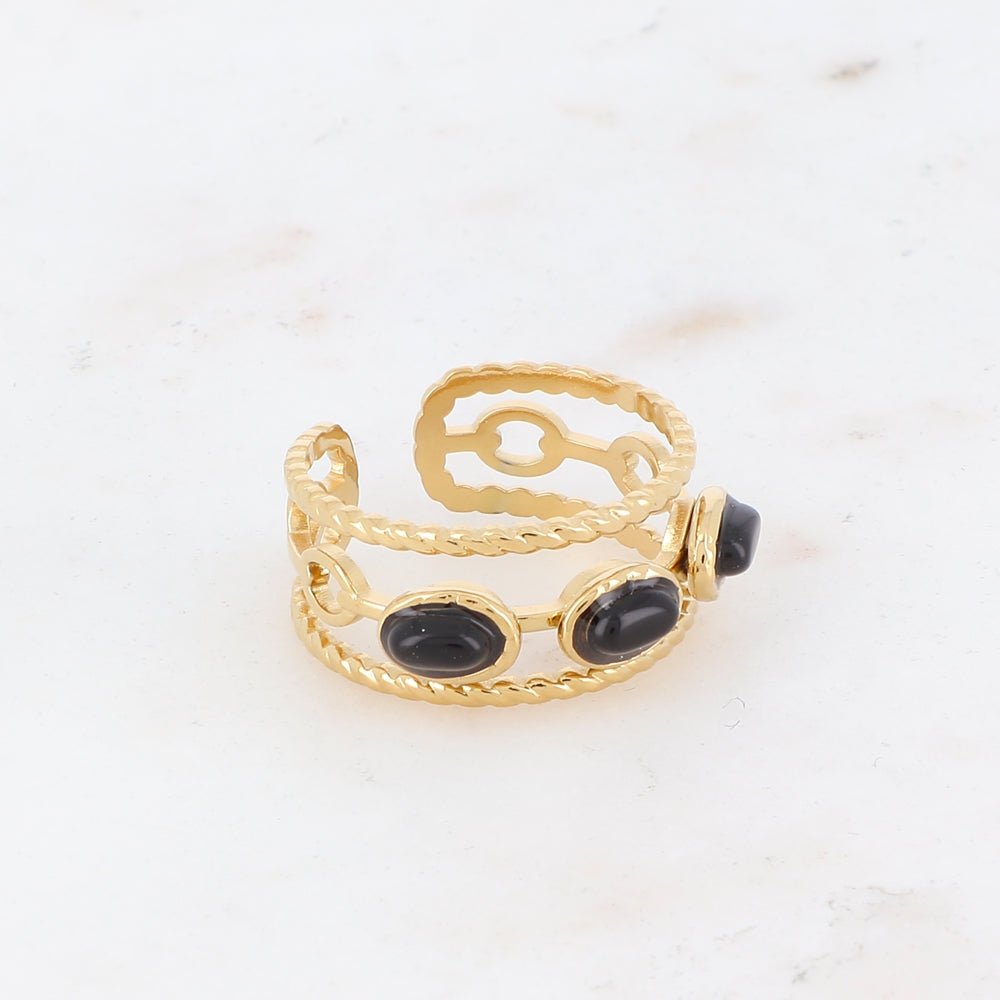 Bague 3 rangs avec pierres naturelles - Onyx