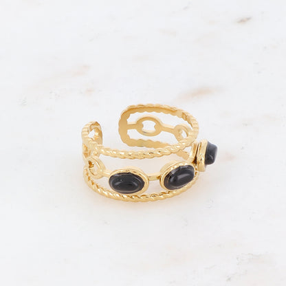 Bague 3 rangs avec pierres naturelles - Onyx