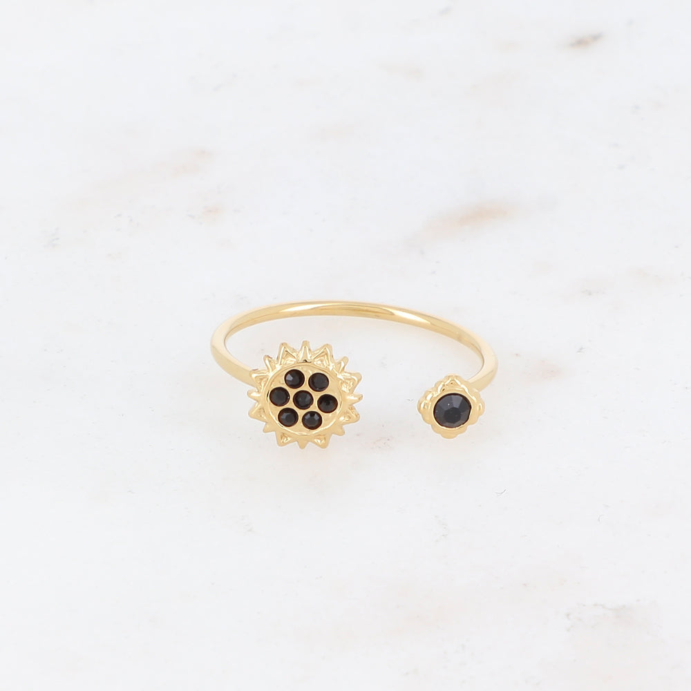 Bague fine ajustable avec étoiles, soleil et strass