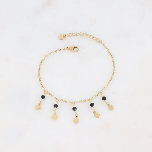 Bracelet embelli d'étoiles et de pierres naturelles - Agate noire