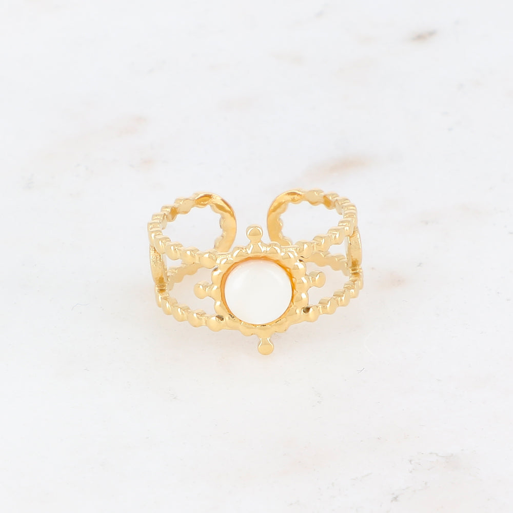 Bague multirangs texturée sertie d'une pierre naturelle - Agate