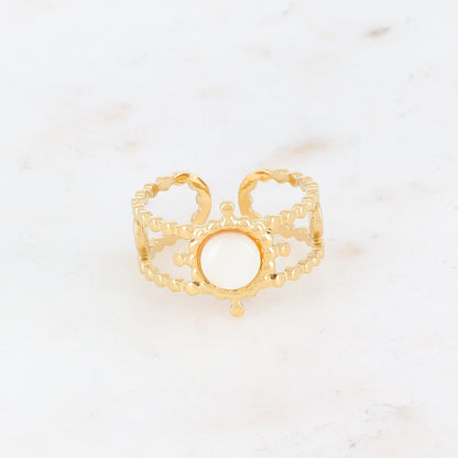 Bague multirangs texturée sertie d'une pierre naturelle - Agate