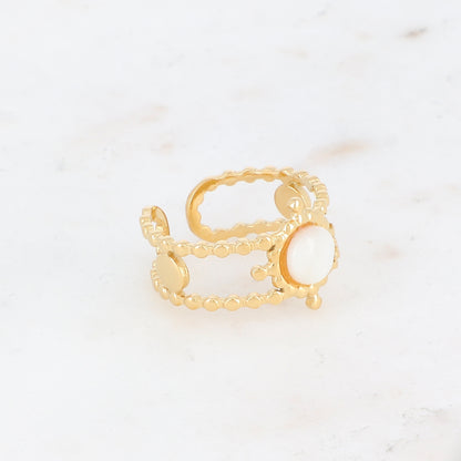 Bague multirangs texturée sertie d'une pierre naturelle - Agate