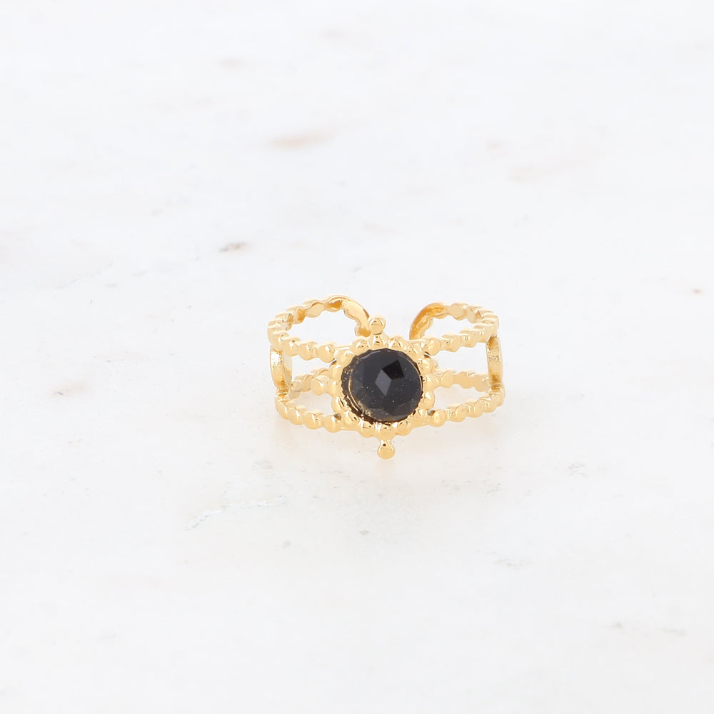 Bague multirangs texturée sertie d'une pierre naturelle - Onyx