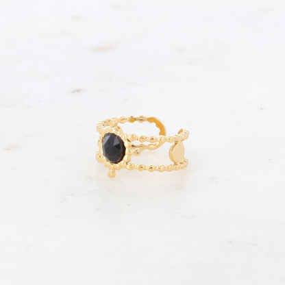 Bague multirangs texturée sertie d'une pierre naturelle - Onyx