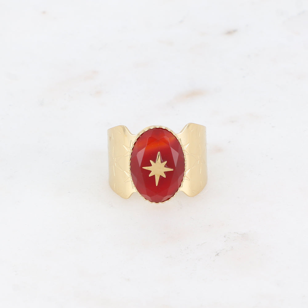 Bague avec pierre naturelle et étoile - Cornaline