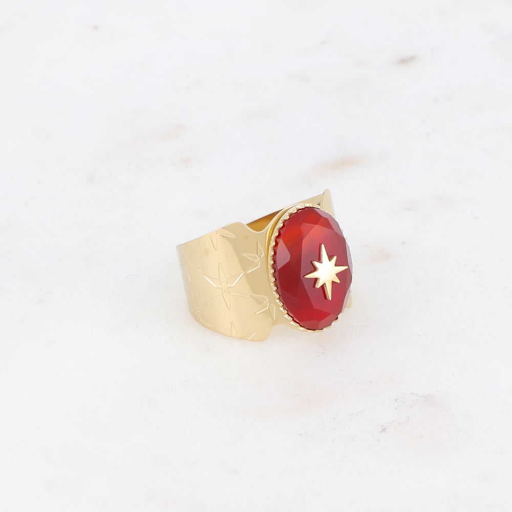 Bague avec pierre naturelle et étoile - Cornaline