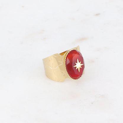 Bague avec pierre naturelle et étoile - Cornaline