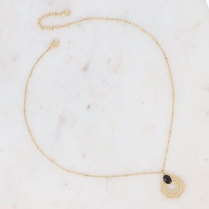 Collier doré avec pendentif aux formes géométriques et pierre naturelle noires 38+5 cm