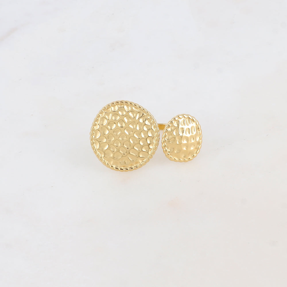 Bague fine avec 2 pièces rondes martelées