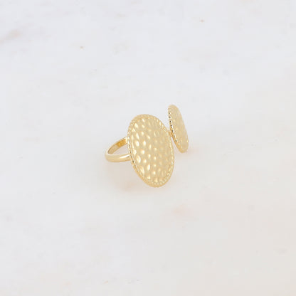 Bague fine avec 2 pièces rondes martelées