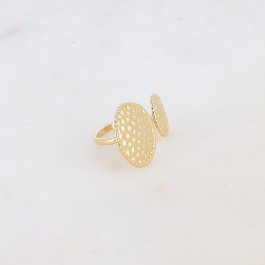 Bague fine avec 2 pièces rondes martelées