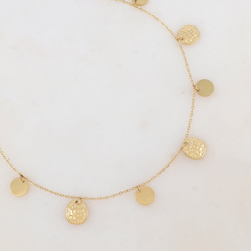 Collier avec 3 pampilles martelées et 4 lisses (40+5CM)