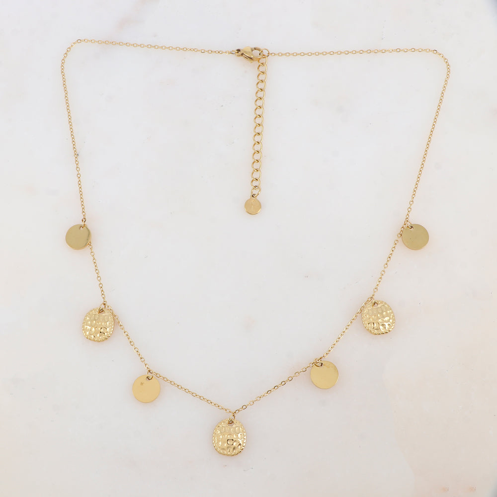 Collier avec 3 pampilles martelées et 4 lisses (40+5CM)
