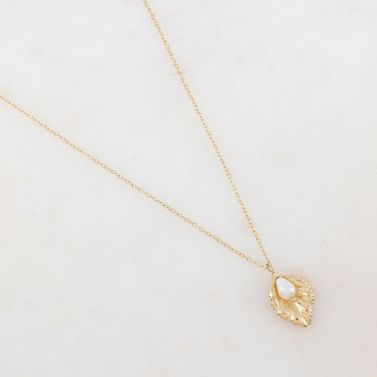 Collier avec pendentif feuille et perle d'eau douce (40+5CM)